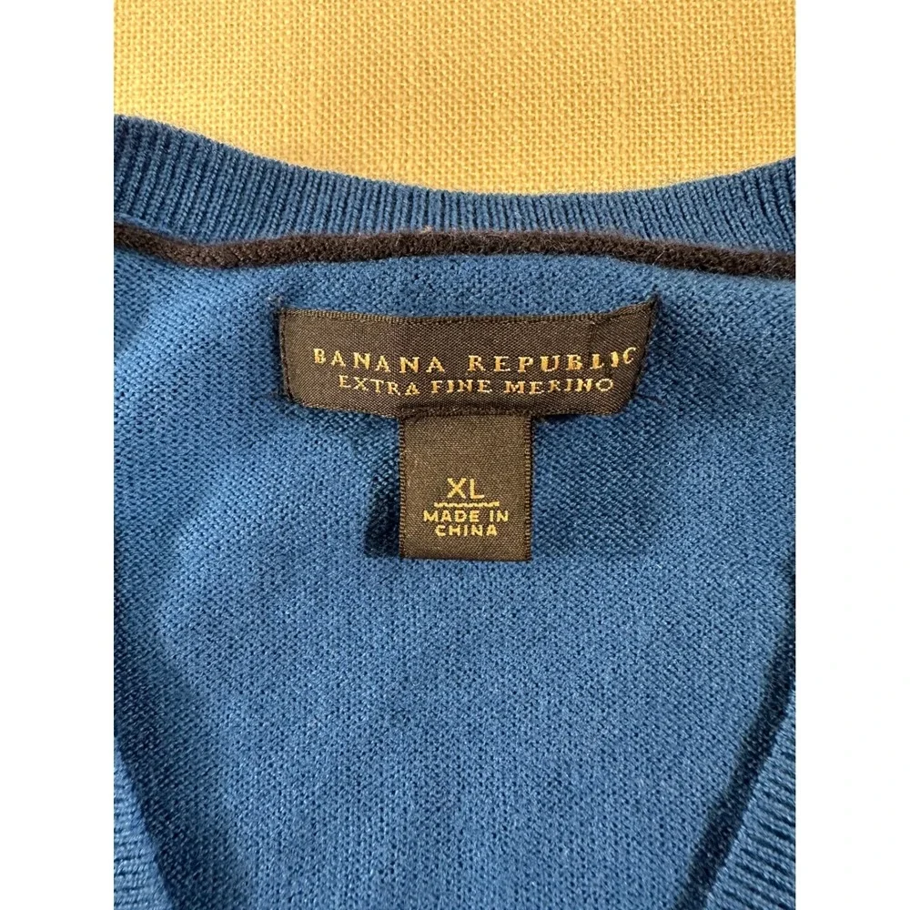 Banana Republic Extra Fine Merino Wool‎ V-Neck Sweater Royal Blue Mens XL 604891